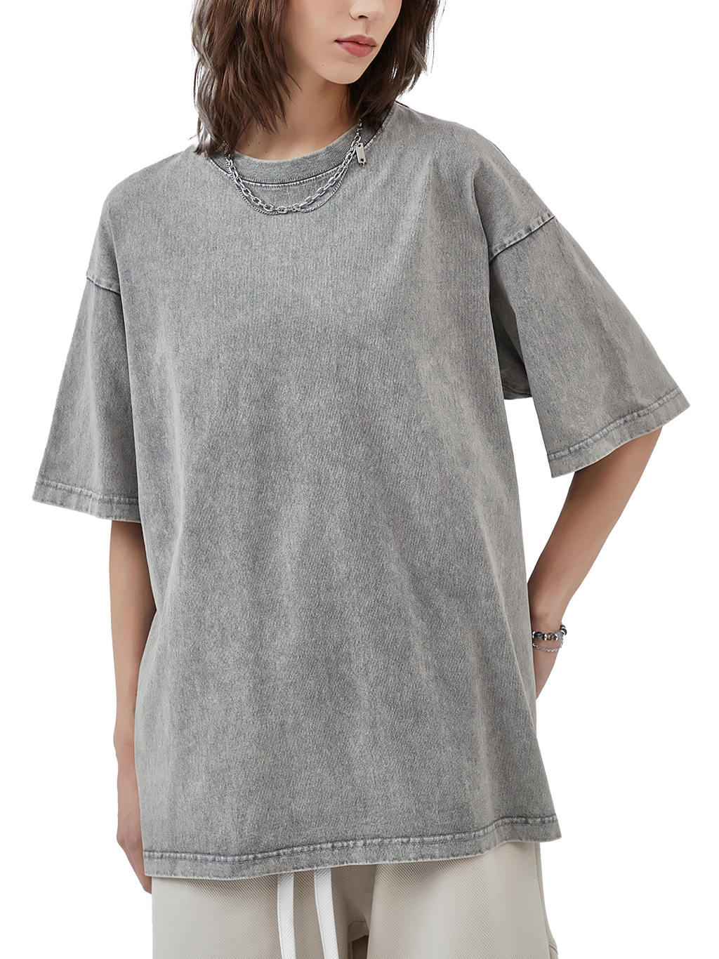 Oversize Snow Washed T-Shirt #R00037 | TAPSTITCH-9